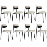 Cadeira De Jantar Estofada Kit 8 Nyka M25 Linho Areia/preto - Mpozenato