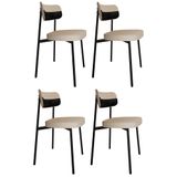Cadeira De Jantar Estofada Kit 4 Ella M25 Linho Areia/preto - Mpozenato