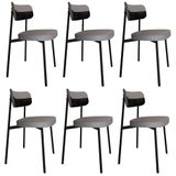 Cadeira De Jantar Estofada Kit 6 Ella M25 Linho Cinza Cl/preto - Mpozenato