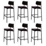 Banqueta Alta Bar Estofada Kit 6 Ella M25 Sintético Preto - Mpozenato