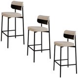 Banqueta Alta Bar Estofada Kit 3 Ella M25 Linho Areia/preto - Mpozenato