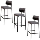 Banqueta Alta Bar Estofada Kit 3 Ella M25 Linho Cinza/preto - Mpozenato