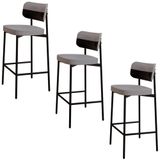 Banqueta Alta Bar Estofada Kit 3 Ella M25 Linho Cinza Cl/preto - Mpozenato