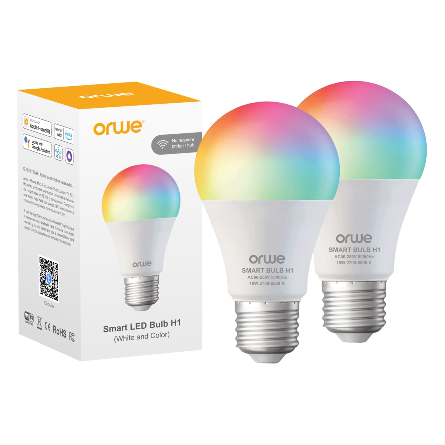 Pacote De Lâmpadas Led Inteligentes 2 Orwe H1 Wifi Homekit Alexa Googl