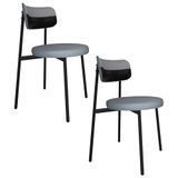 Cadeira De Jantar Estofada Kit 2 Nyka M25 Linho Cinza Cl/preto - Mpozenato