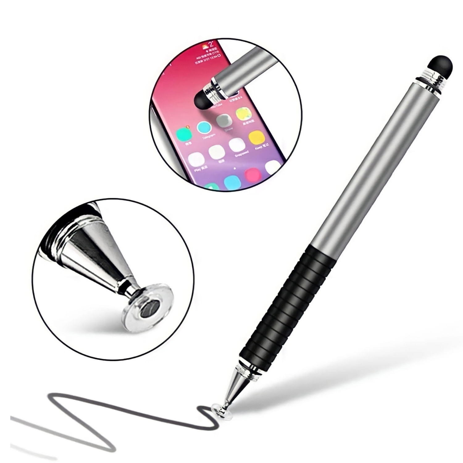 Caneta De Toque De Ponta Dupla Para Ipad, Tablet, Lápis, Cinza