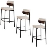 Banqueta Alta Bar Estofada Kit 3 Ella M25 Linho Palha/whisky - Mpozenato
