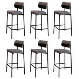 Banqueta Alta Bar Estofada Kit 6 Ella M25 Linho Cinza/preto - Mpozenato