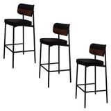 Banqueta Alta Bar Estofada Kit 3 Ella M25 Linho Preto/whisky - Mpozenato