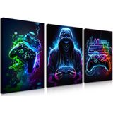 Conjunto De Arte De Parede Em Tela Bgfce Cool Gaming Retro Video Game X3