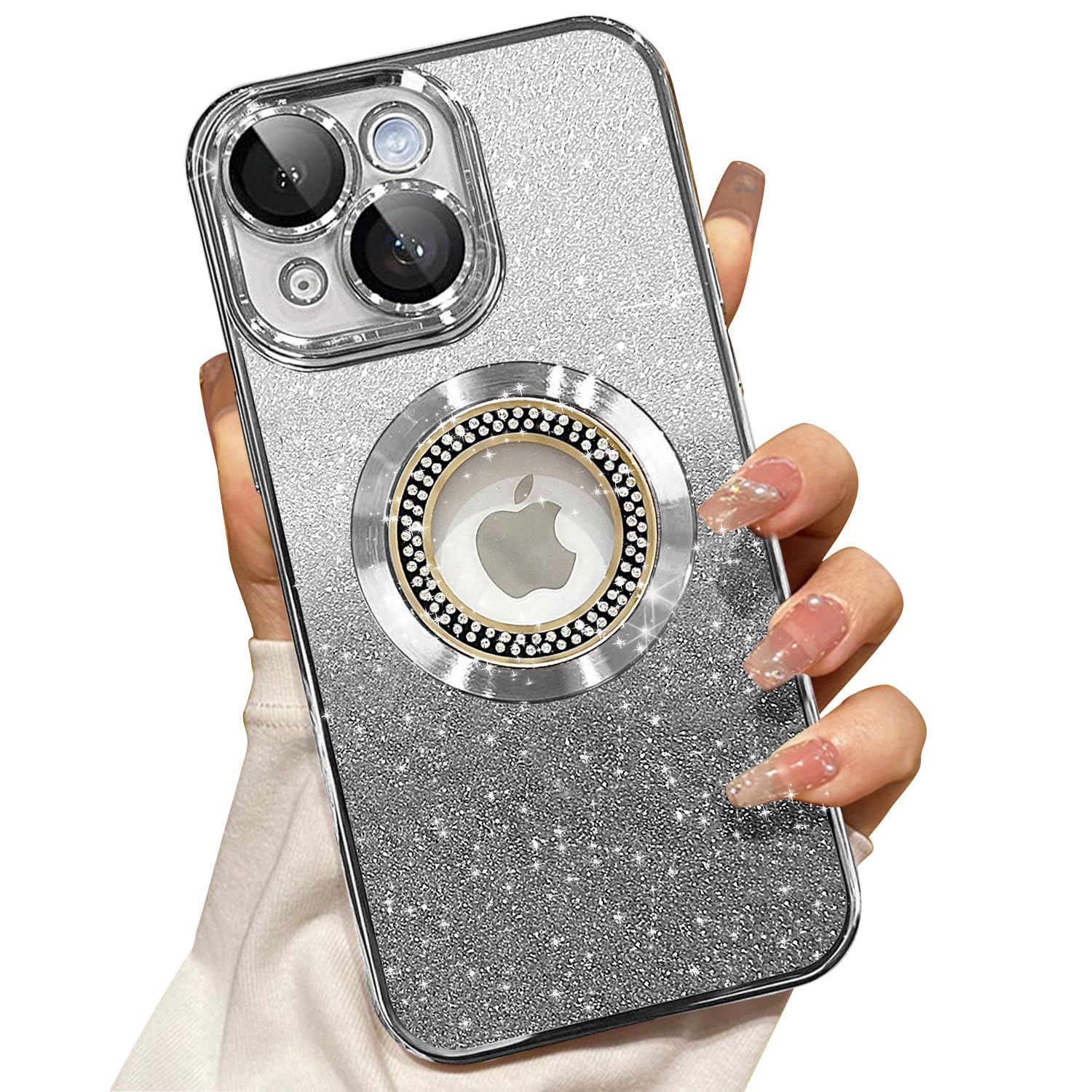 Capa De Telefone Misscase Para Iphone 15 Plus Magnetic Glitter Silver