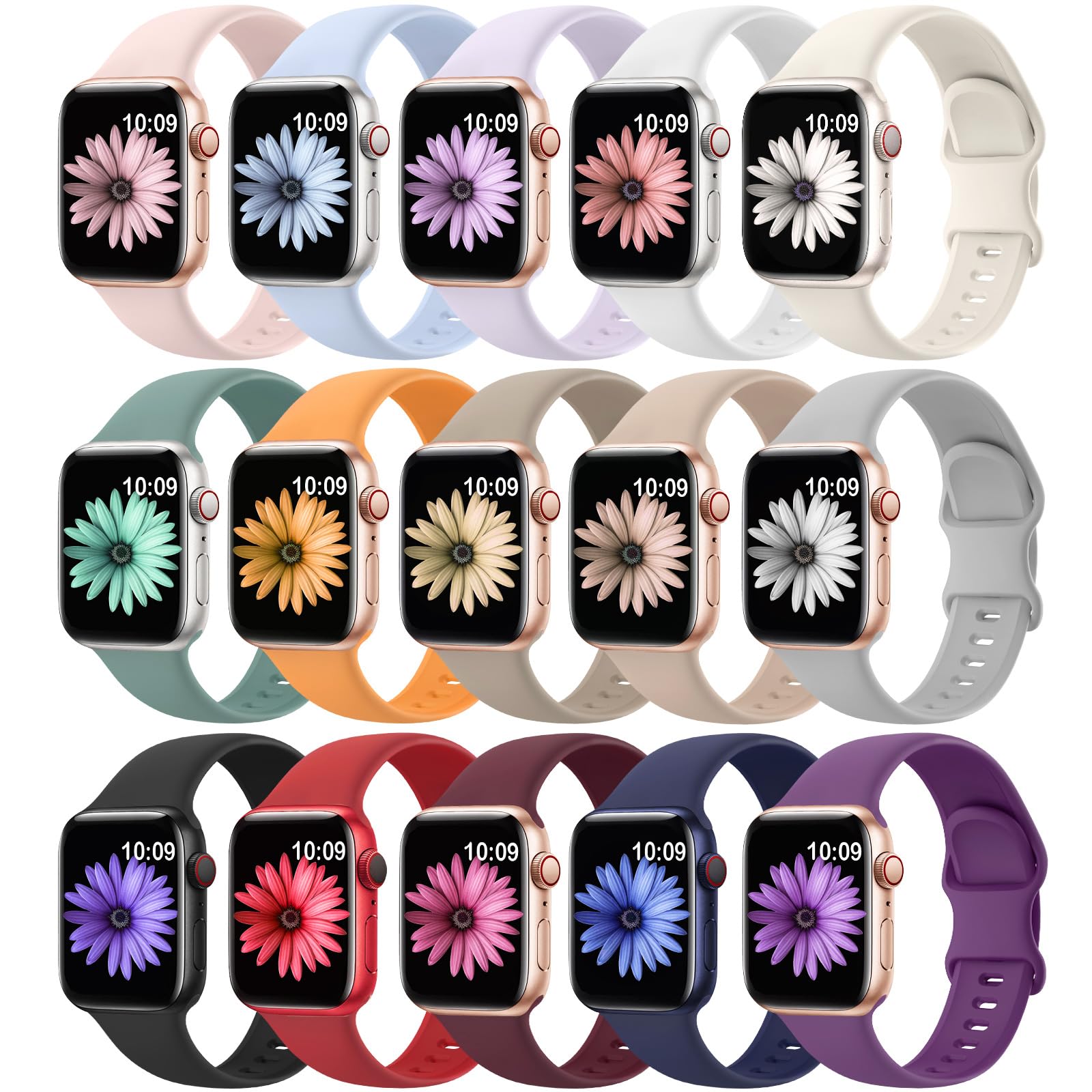 Pulseira De Relógio Supernana Soft Silicone, Pacote Com 15 Unidades Para Apple Watch