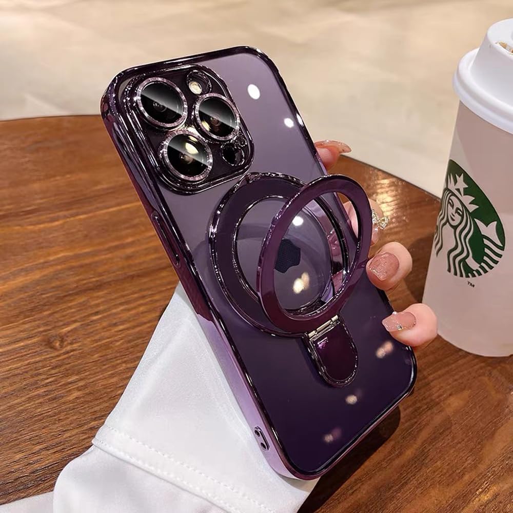 Capa Magnética Qsietspy Para Iphone 14 Plus Com Suporte Roxo