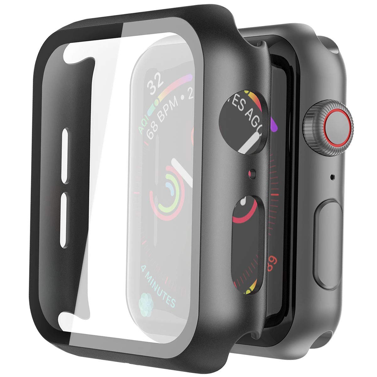Estojo E Vidro Temperado Para Apple Watch, 44 Mm, Pacote Com 2 Unidades, Preta