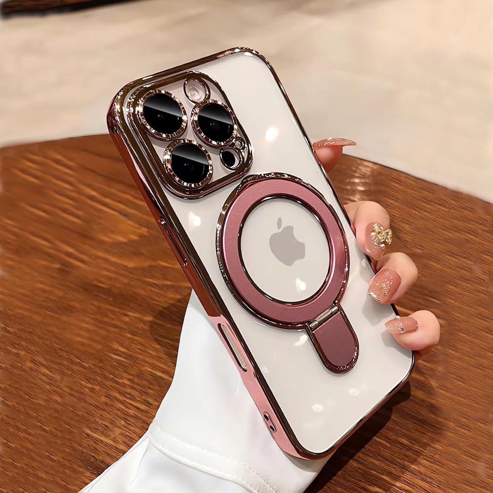 Capa Magnética Qsietspy Com Suporte Para Iphone 15 Plus Rosa