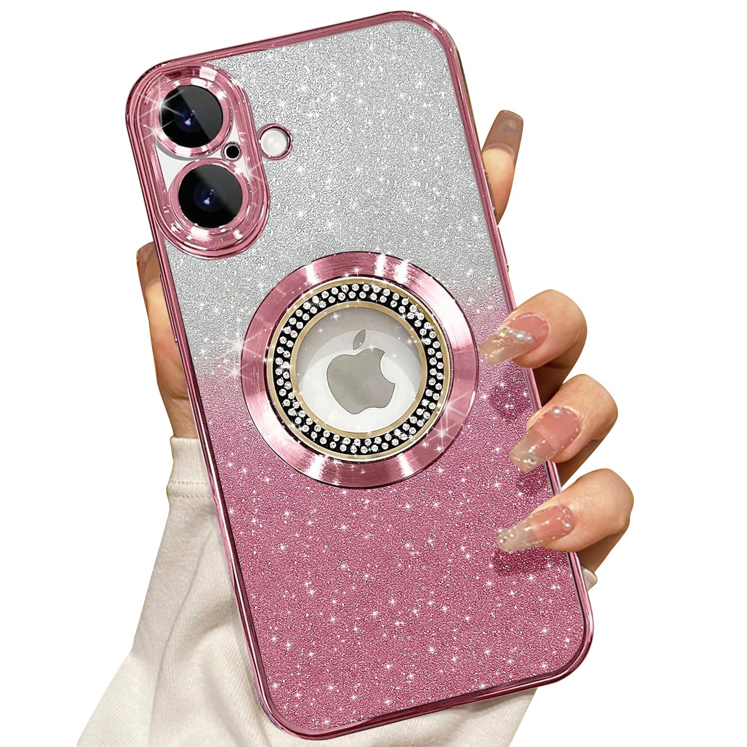Capa Misscase Magnetic Glitter Para Iphone 16 Plus Rosa