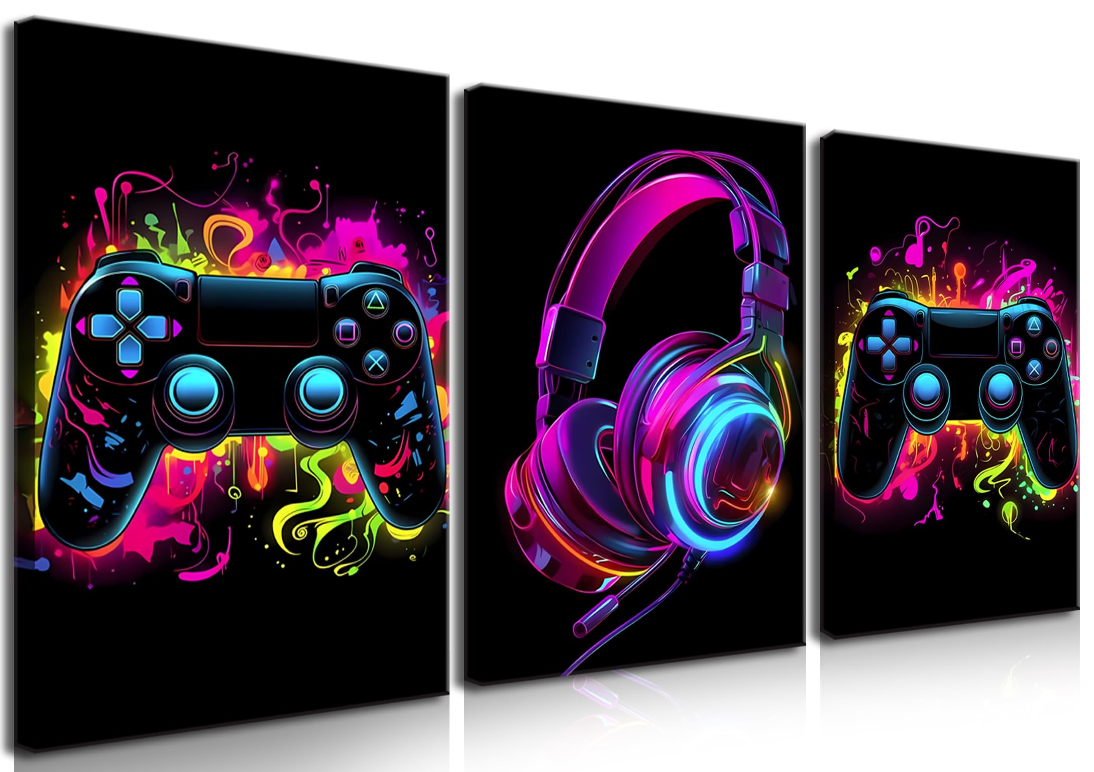 Conjunto De Decoração Game Room Bgfce Neon Gaming Wall Art 16 X 24 Polegadas (3 Unidades)
