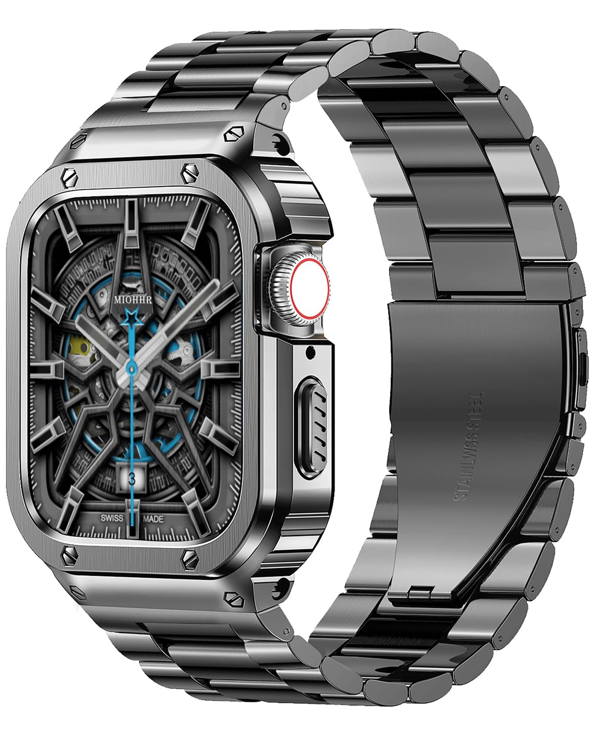 Pulseira E Estojo De Relógio Em Aço Inoxidável Miohhr Para Apple 44 Mm/42 Mm