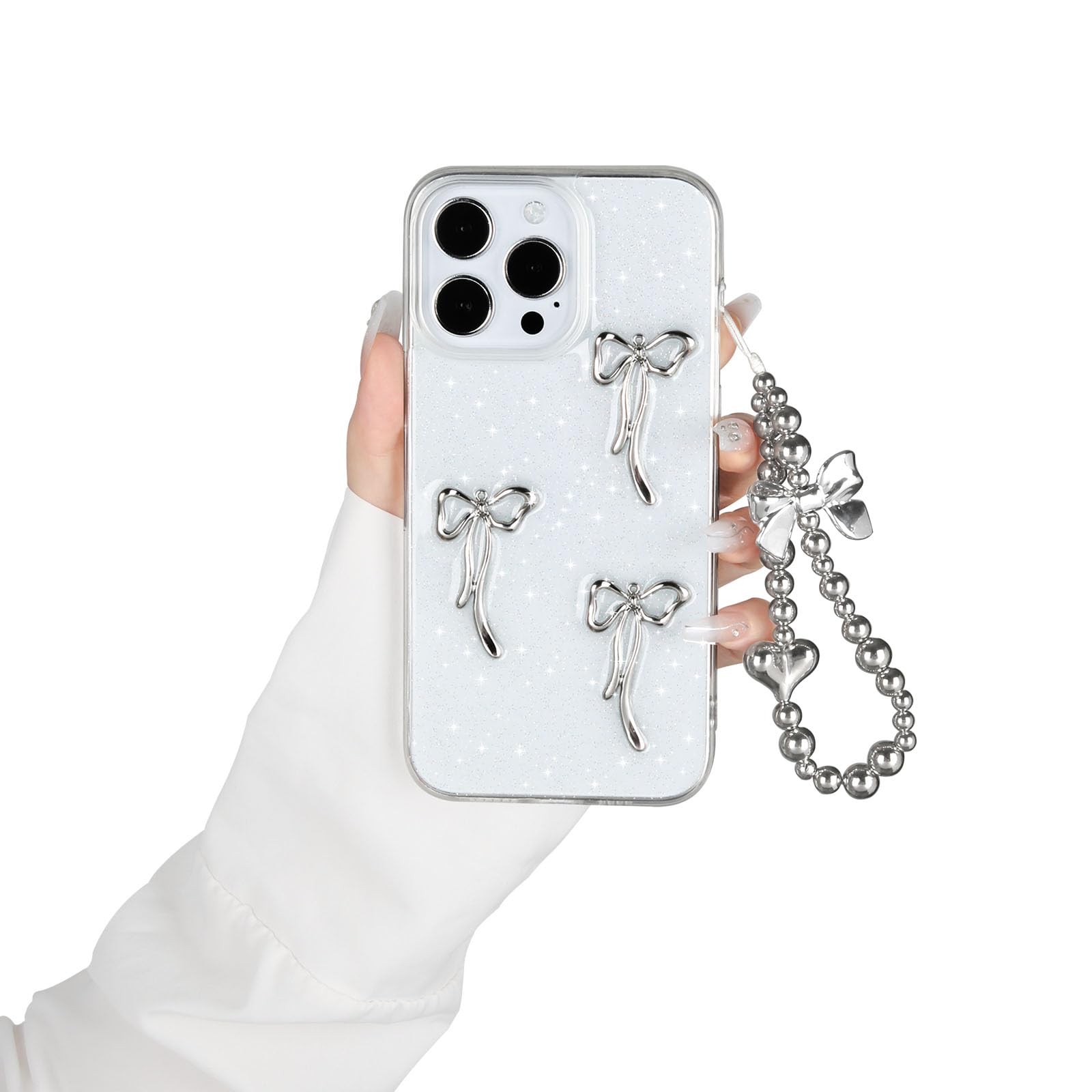 Capa De Telefone Wpavp Bow Para Iphone 13 Pro Max Com Corrente E Glitter