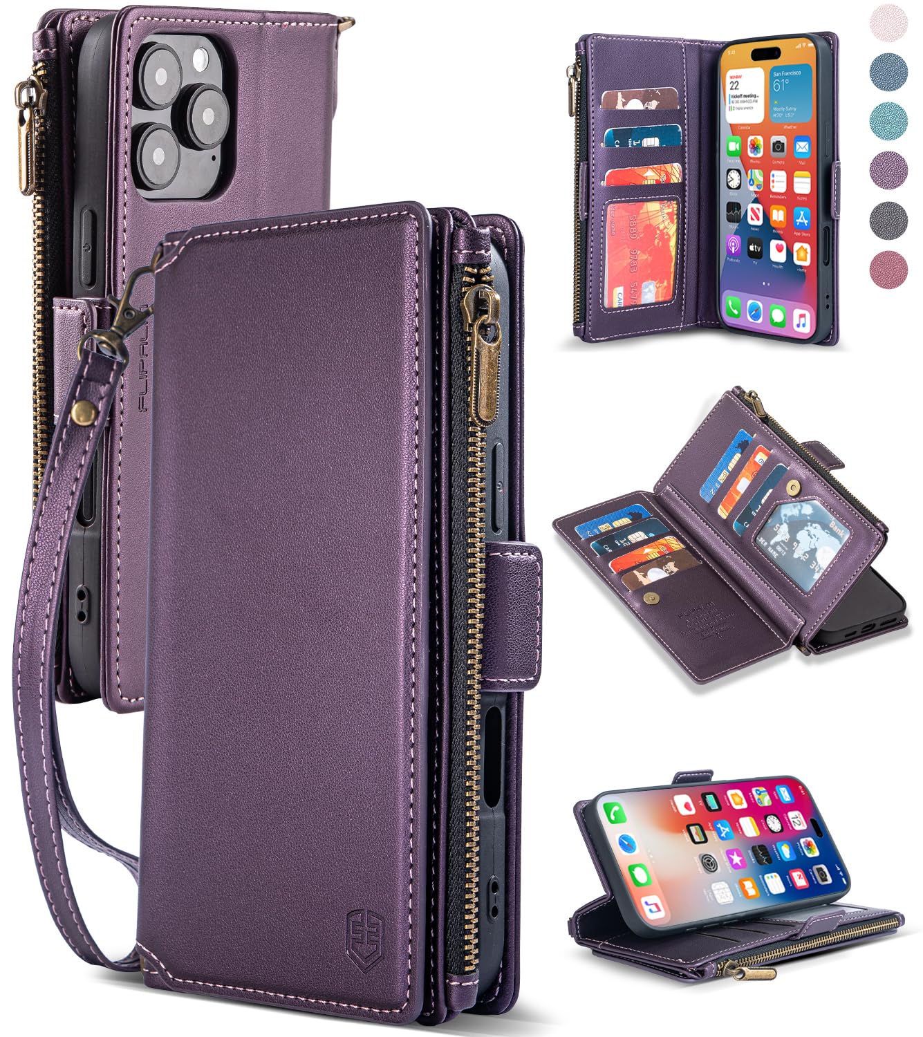 Capa Tipo Carteira Flipalm Compatível Com Iphone 16 Pro 6.3 Roxa