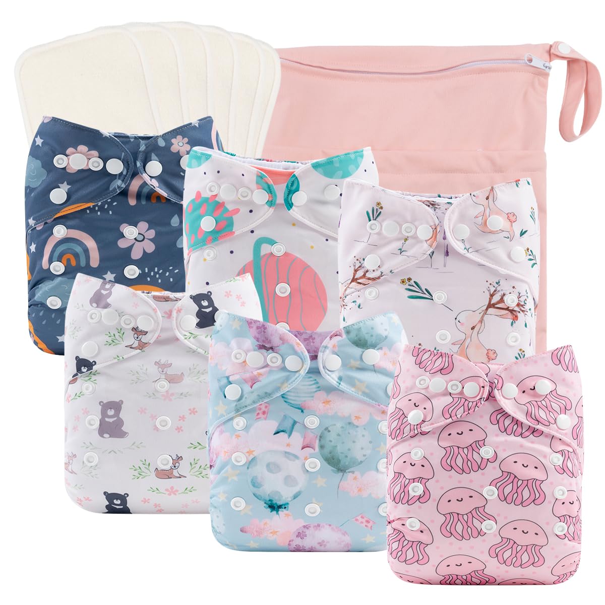 Fraldas De Pano Babygoal, Pacote Com 6 Fraldas E 6 Peças De Rayon A Partir De Insertos De Bambu