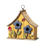 Madeira Maciça Envelhecida Birdhouse Glitzhome 10,75 L Com Flor 3d