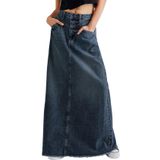 Saia Jeans Maxi Chouyatou Vintage Em Linha A, Cintura Alta Desgastada