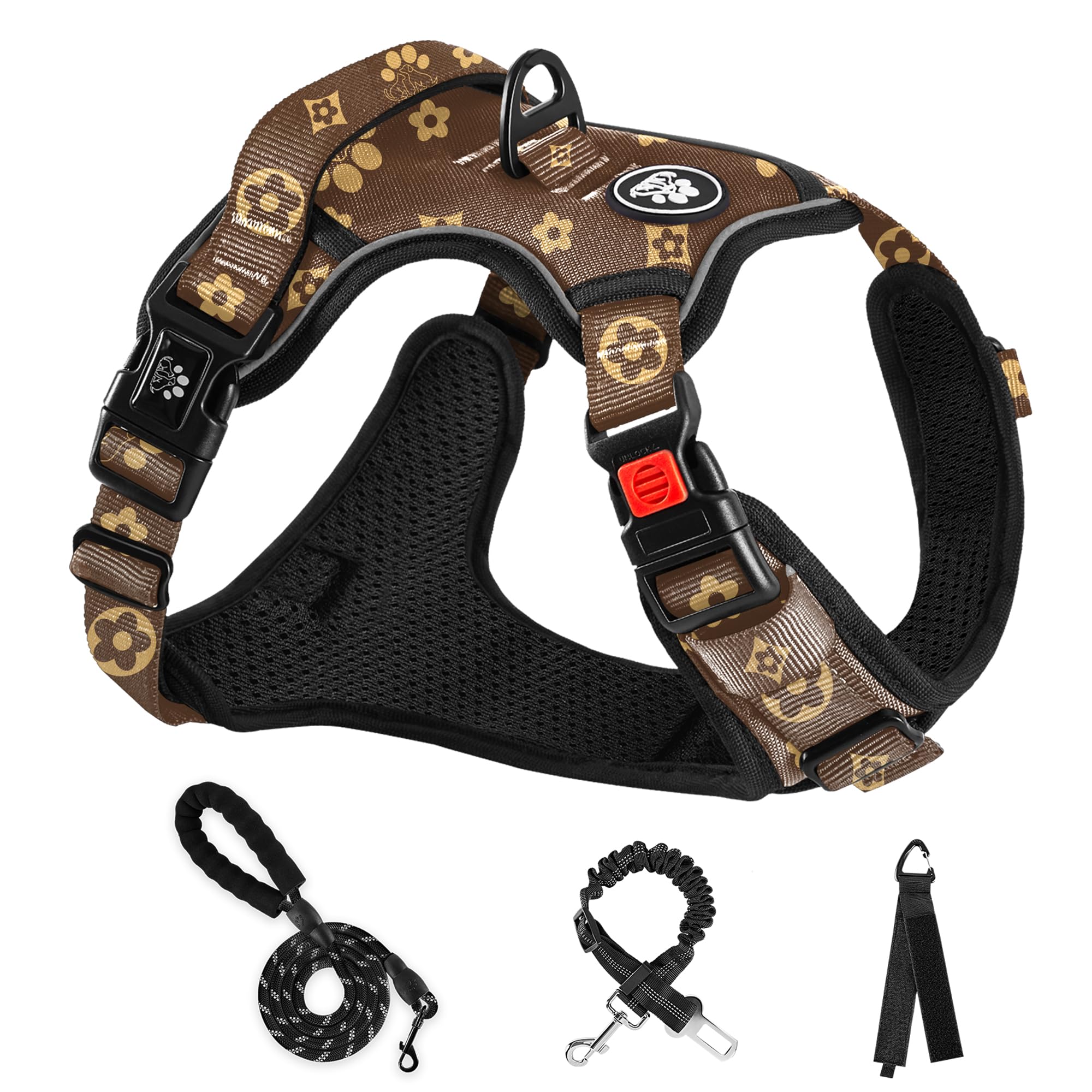 Arnês Para Cães Nestroad, Sem Tração, Ajustável, Oxford Com Coleira Marrom