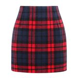Saia Feminina Kinghua Xadrez De Lã, Mini Cintura Alta, Bodycon, Vermelha