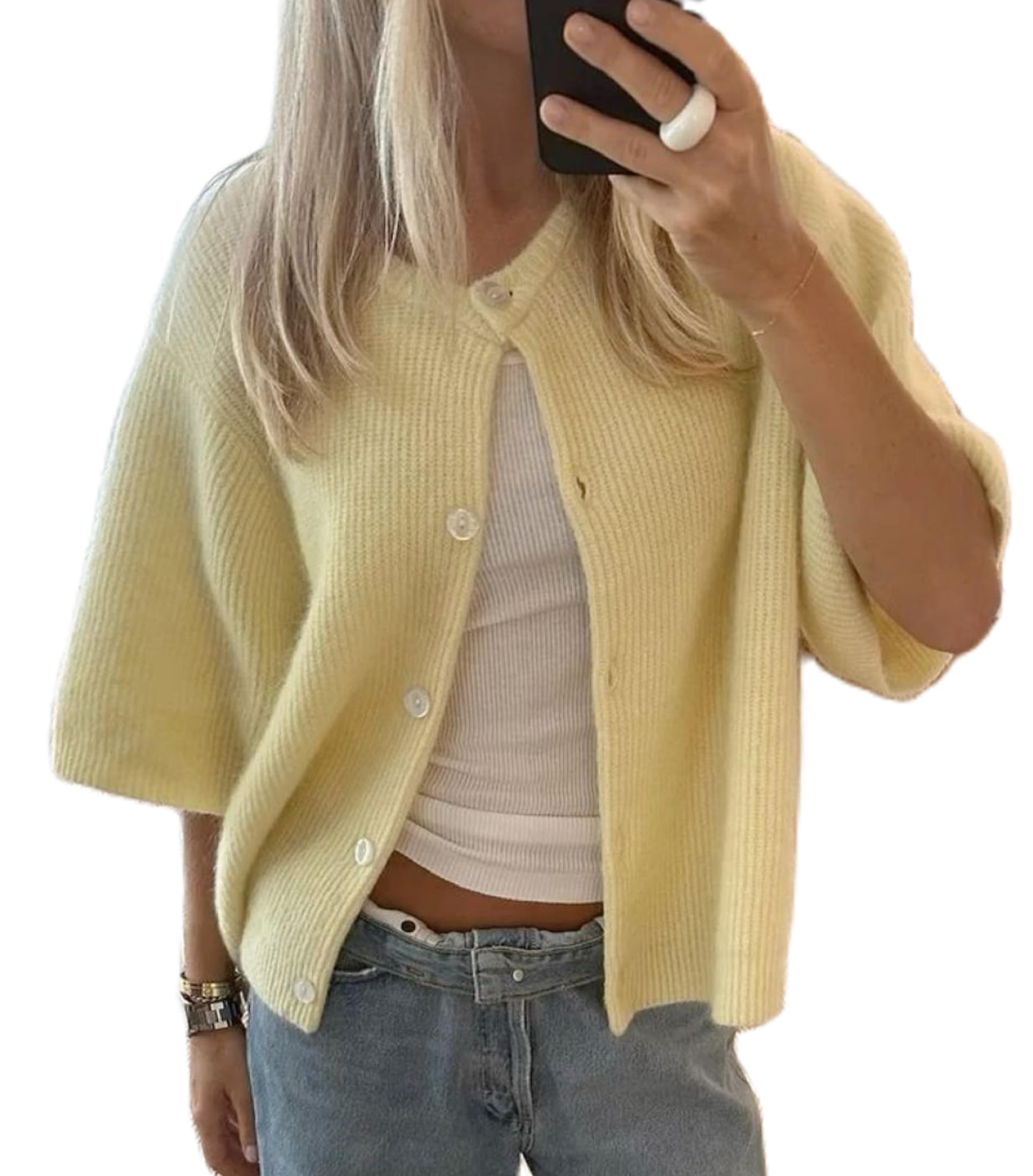 Blusa Feminina Kmbangi Tricotada De Manga Curta Amarela S