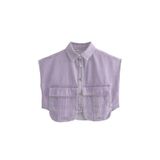 Camisa Feminina Perbai, Jeans Recortada, Sem Mangas, Roxa Clara