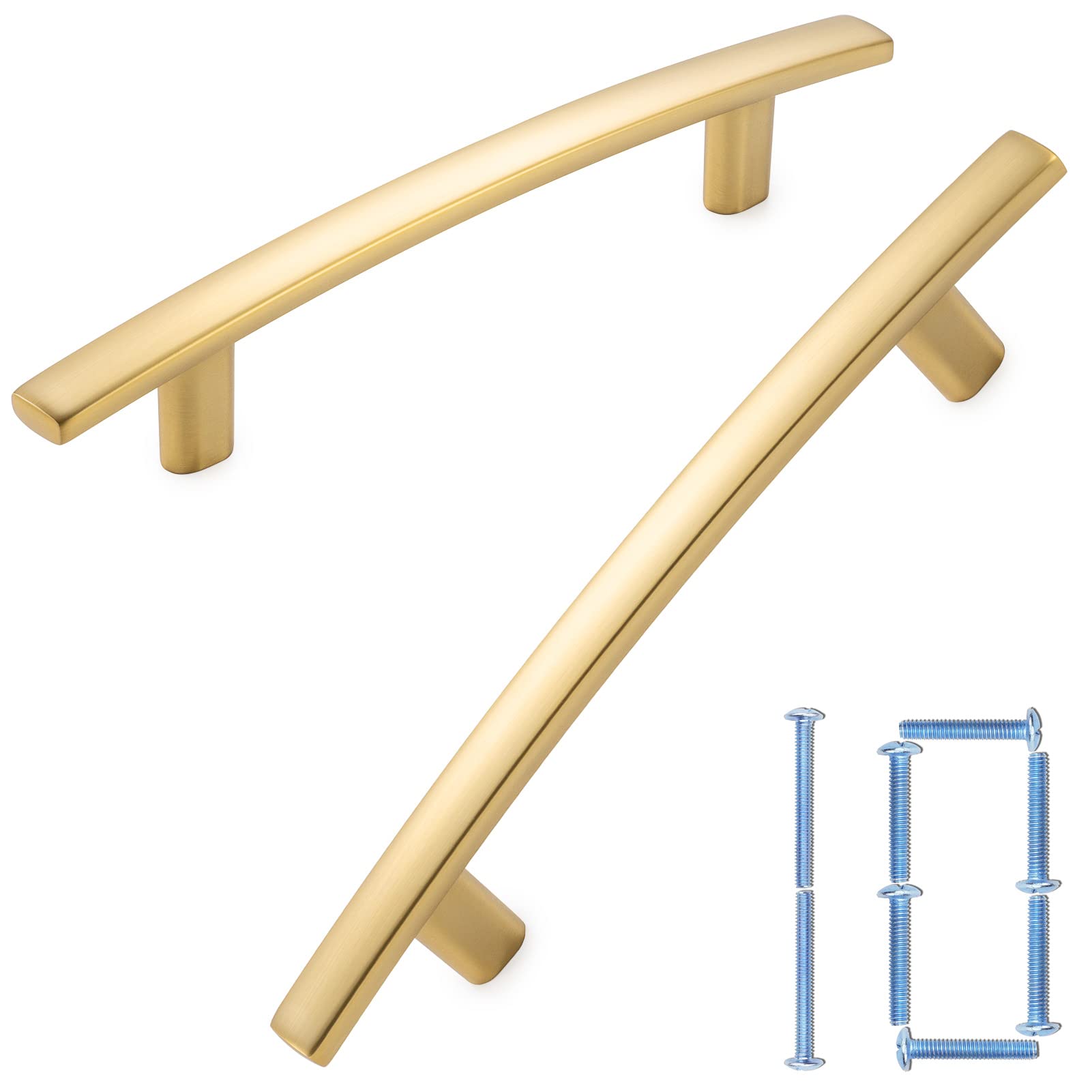 Cabinet Pull Handle Koofizo Curved Bar Brushed Gold, Pacote Com 10