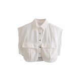 Camisa Recortada Com Botões Perbai Summer Jeans Top Feminina