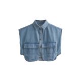 Camisa Perbai Cropped Denim Sem Mangas Feminina Azul Claro Tamanho L