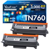 Cartucho De Toner Valuetoner Tn760 Preto, Pacote Com 2 Impressoras Brother