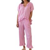 Conjunto De Pijama Feminino Codcm, Guingão, 2 Peças, Manga Curta, Rosa