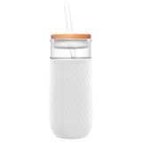 Copo De Vidro Ello Devon 530ml Com Tampa De Palha De Bambu Branca