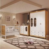 Quarto De Bebê Com Guarda-roupa Cômoda E Berço 100% Mdf Maya Provençal Espresso Móveis Branco Brilho/amêndoa
