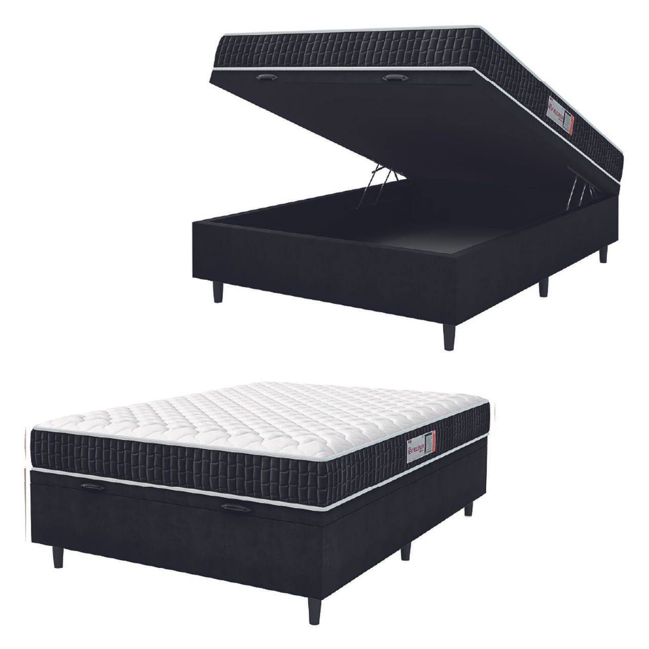 Cama Box Baú Colchão Casal Espuma D33 New Millenium 138x188x60cm Preto / Branco Hellen - Suporta Até 120kg Por Pessoa