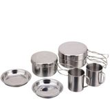Kit Panelas Em Inox Camping Cozinha Acampamento Outdoor Completo 8 Peças Panela Viagem Praia Pesca