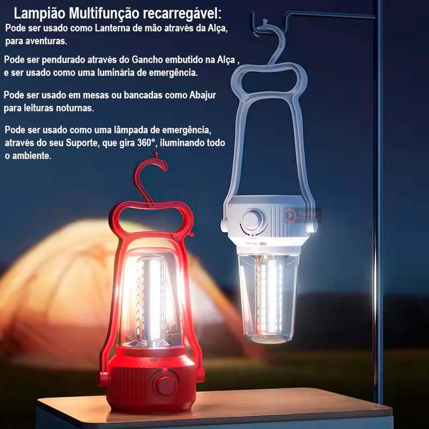 Lanterna Lampião Led Luminária De Mesa Retrô Recarregável Lampada De Emergencia Bivolt Luz Camping Fazenda Sitio Pesca - imagem 3