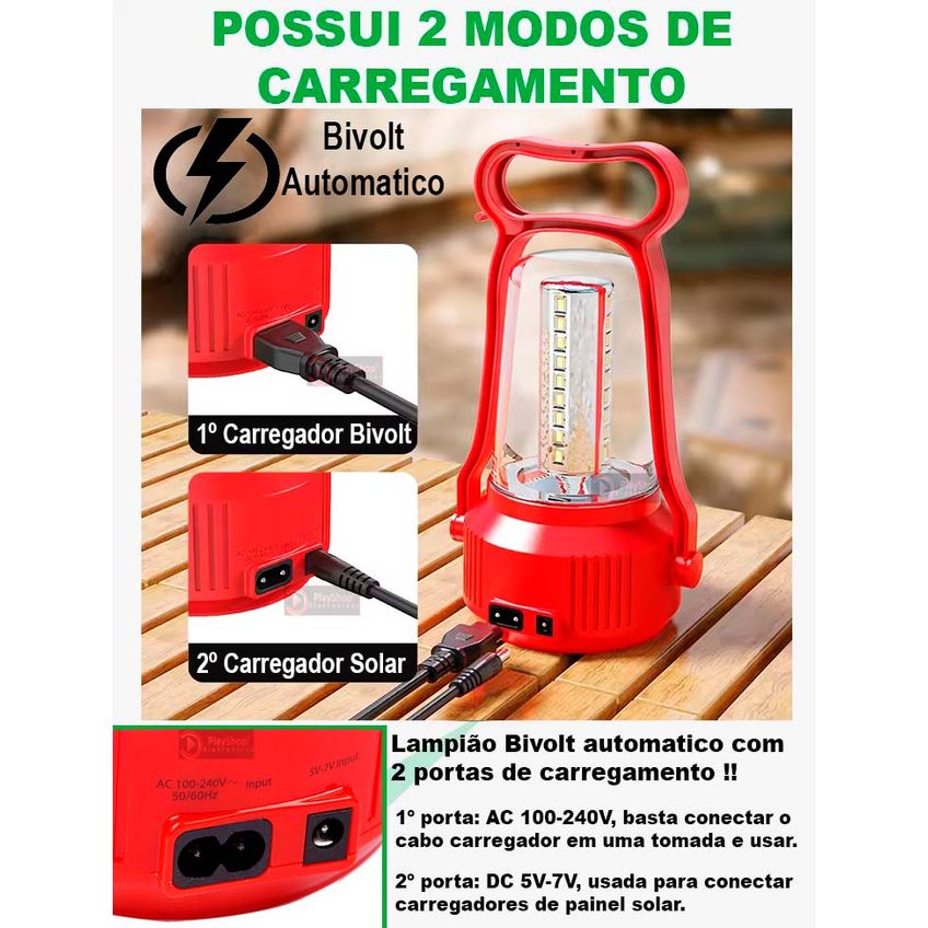 Lanterna Lampião Led Luminária De Mesa Retrô Recarregável Lampada De Emergencia Bivolt Luz Camping Fazenda Sitio Pesca - imagem 5