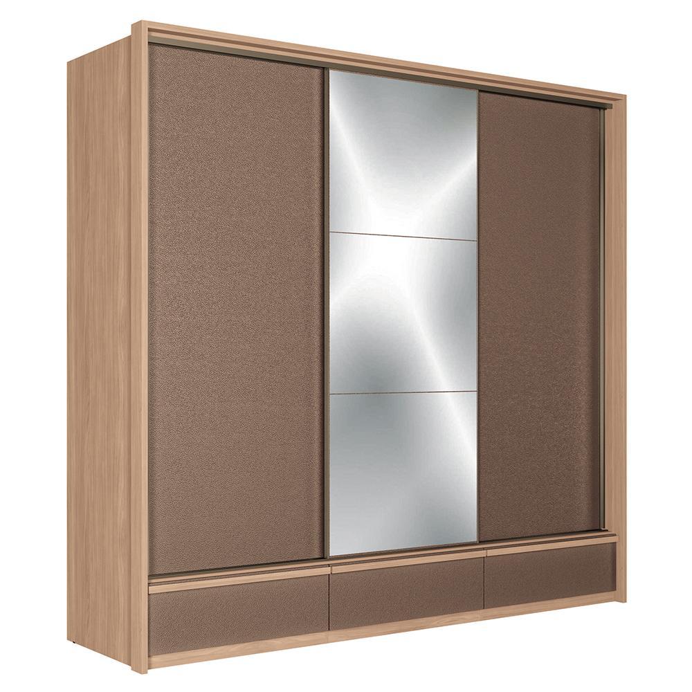 Guarda Roupa Casal Milan 3 Portas Deslizantes Wood/terracota Com Espelho - Santos Andirá