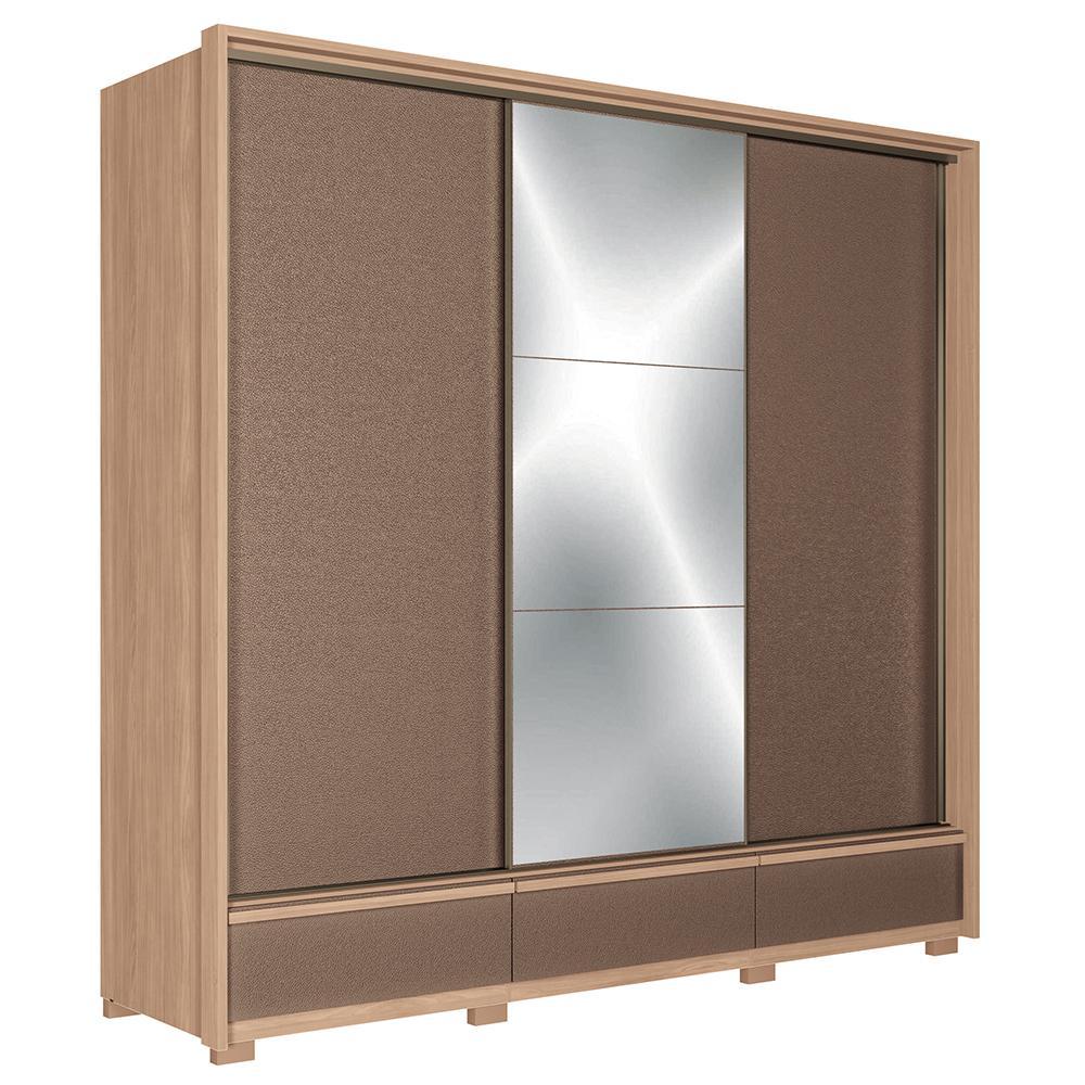 Guarda Roupa Casal Milan 3 Portas Deslizantes Wood/terracota Com Espelho E Pés - Santos Andirá