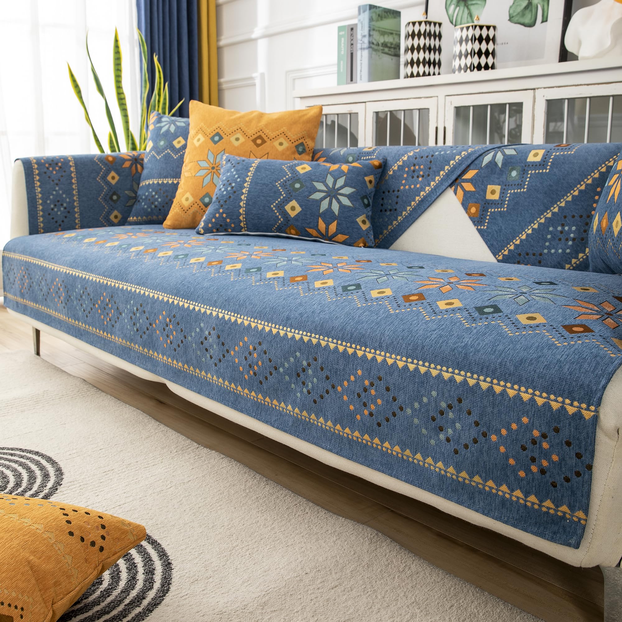 Capa De Sofá Rosygulls Boho Chenille Non Slip Blue 110x160cm