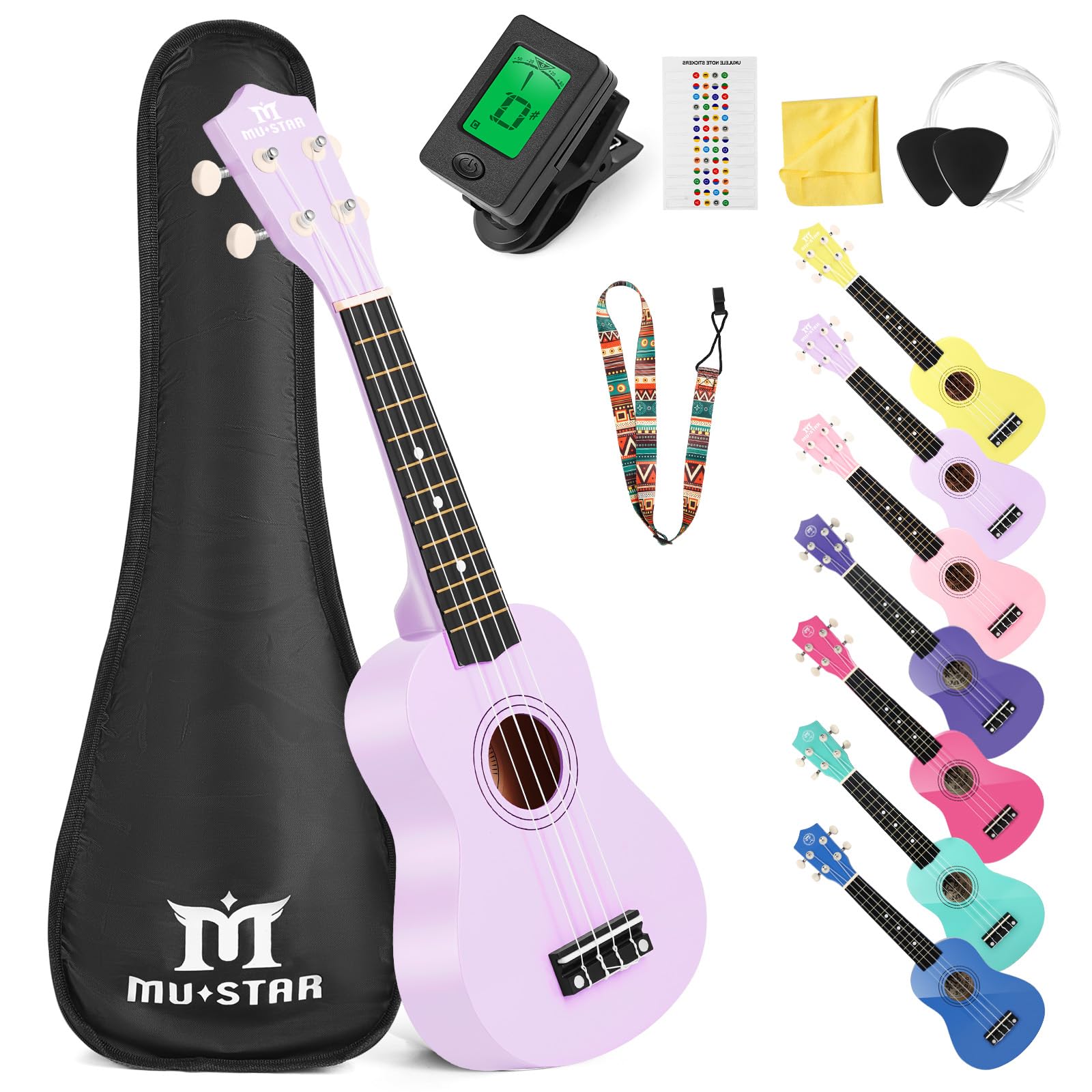 Ukulele Mustar Soprano Para Crianças Iniciantes De 21 Polegadas Com Kit