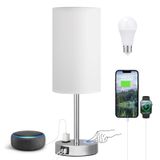 Candeeiro De Mesa Fenmzee Touch Lâmpada De Cabeceira Branca 44 Cm Com Porta Usb