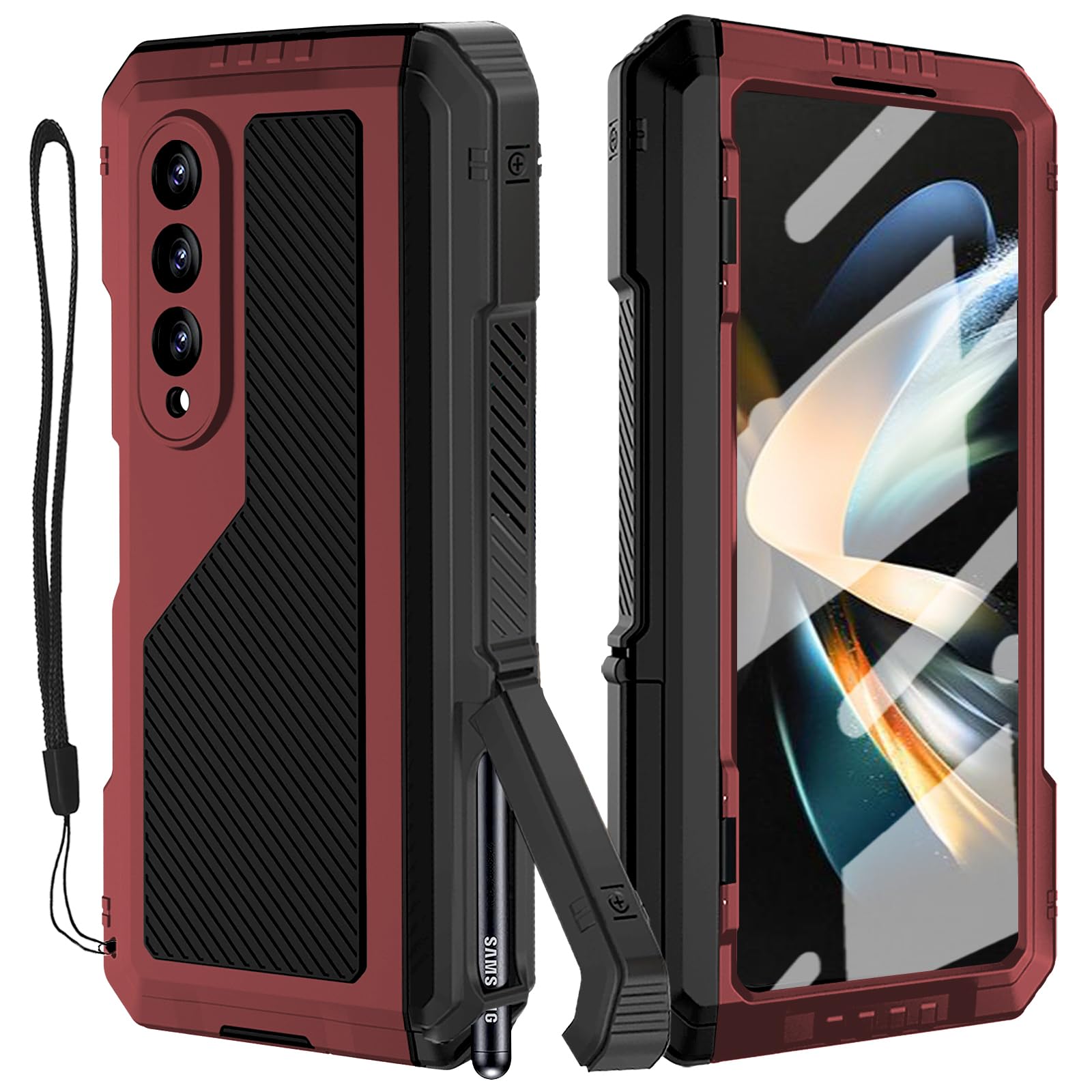 Capa Yqodsz Para Samsung Galaxy Z Fold 4 Com Suporte Para Caneta S Vermelha