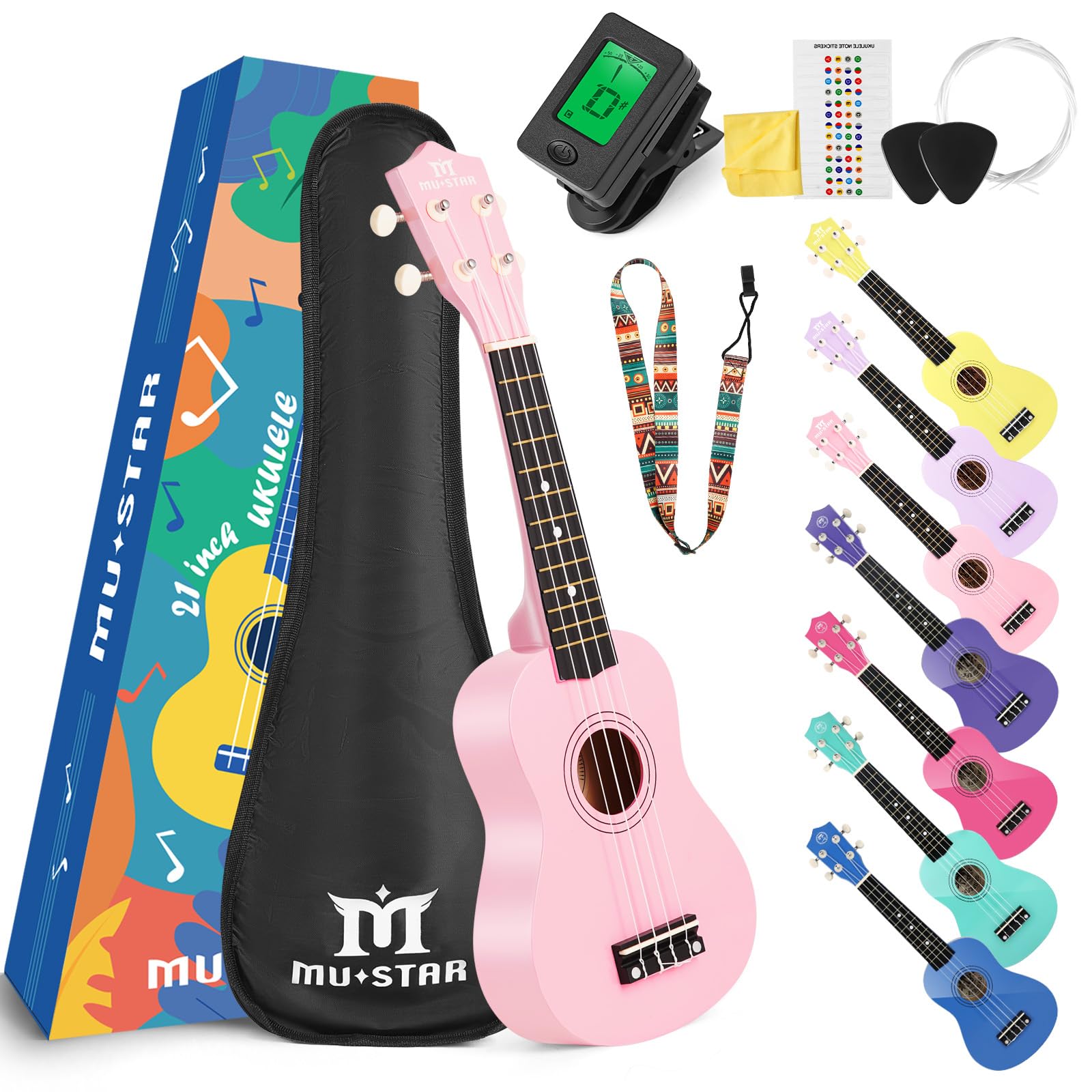 Ukulele Mustar Soprano Kids Para Iniciantes De 21 Polegadas Com Acessórios