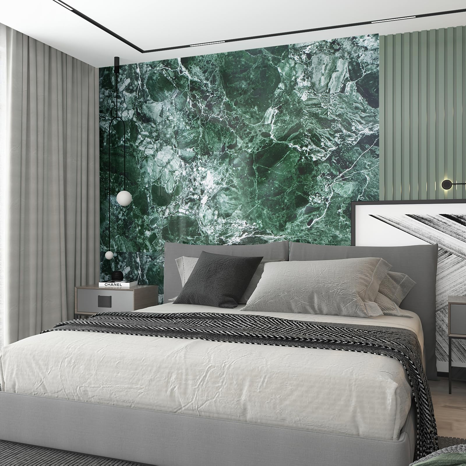 Papel De Parede Bumoo Green Marble Contact Paper 40cm X 12m